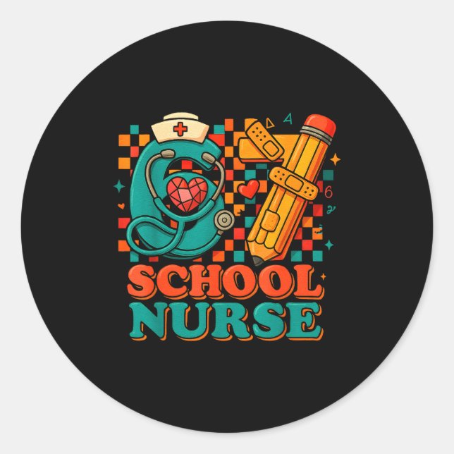 Adesivo Redondo 67 School Nurse Days Pencil Heart Funny Medical  (Frente)