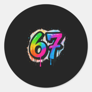 Adesivo Redondo 67 Seis Sete 6 7 Design de Meme Engraçado 6 7 3