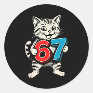 Adesivo Redondo 67 Seis Sete 6 7 Gato Engraçado
