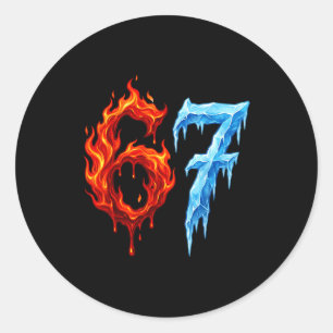 Adesivo Redondo 67 Seis Sete 6-7 Gelo Flamejante Divertido Meme Cr