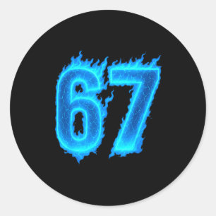 Adesivo Redondo 67 Seis Sete Chama Azul Colorido Legal Engraçado 6