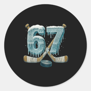 Adesivo Redondo 67 Seis Sete Hockey Gotejamento Número Engraçado 6