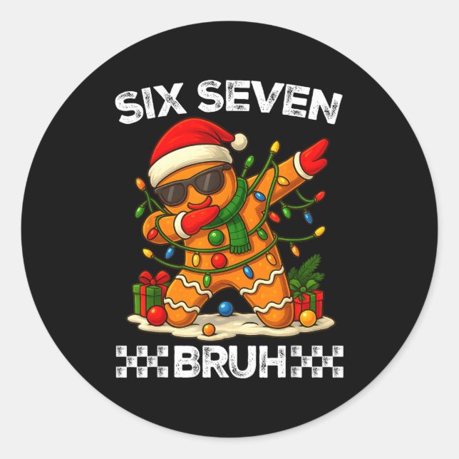 Adesivo Redondo 67 Six Seven Bruh Funny Christmas Dabbing Gingerbr (Frente)