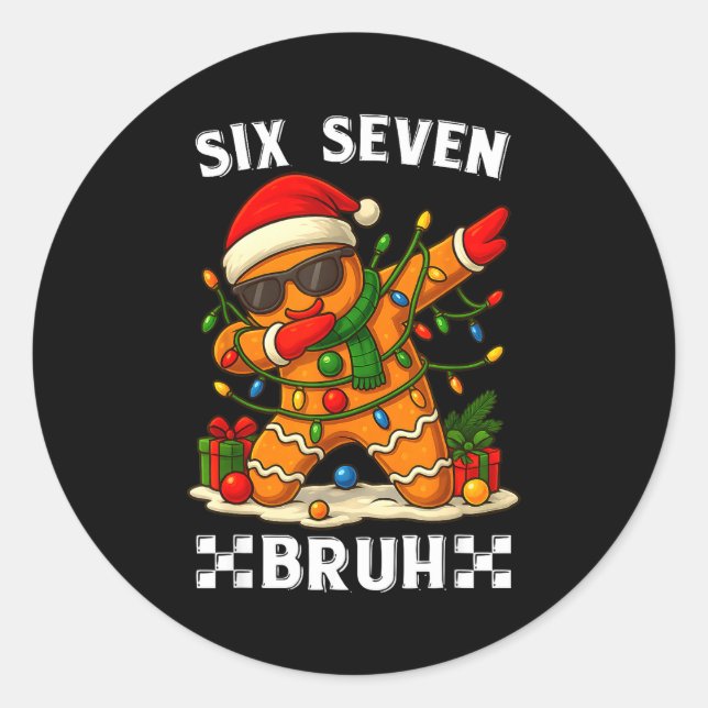 Adesivo Redondo 67 Six Seven Bruh Funny Christmas Dabbing Gingerbr (Frente)