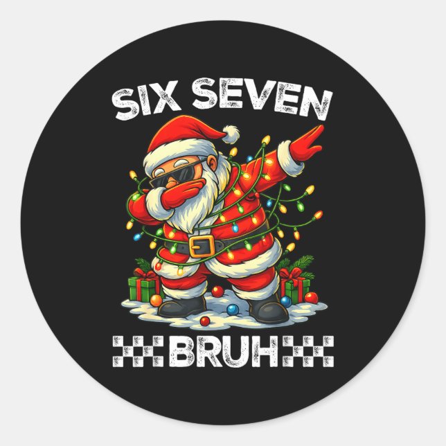 Adesivo Redondo 67 Six Seven Bruh Funny Christmas Dabbing Santa 6  (Frente)