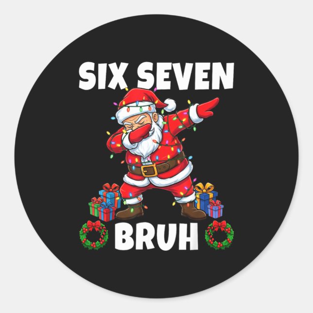 Adesivo Redondo 67 Six Seven Bruh Santa Dabbing Christmas Funny 6  (Frente)