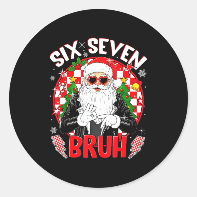 Adesivo Redondo 67 Six Seven Burh Funny Christmas 6 7 Meme Men Wom (Frente)