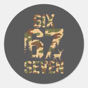 Adesivo Redondo 67 Six Seven Camo Cervo Veado Meme Engraçado Caça