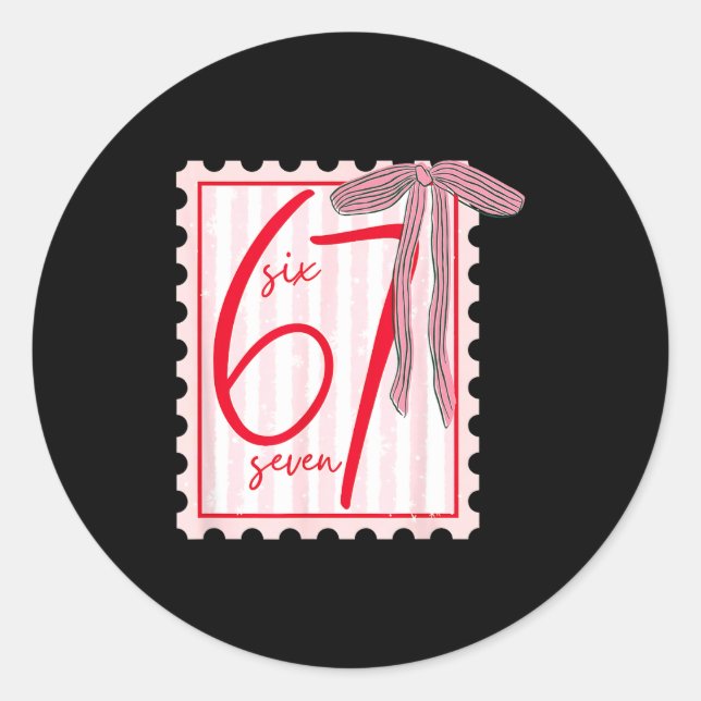 Adesivo Redondo 67 Six Seven Coquette Nk Bow Funny 6 7 Meme Girls  (Frente)