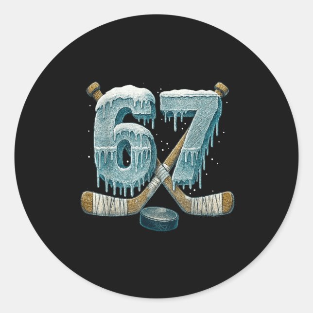 Adesivo Redondo 67 Six Seven Hockey Drip Number Funny 6 7 Meme  (Frente)