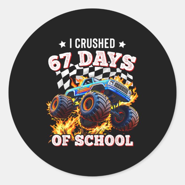 Adesivo Redondo 67 Six Seven I Crush 67 Days Of School Monster Tru (Frente)