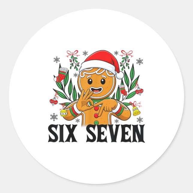 Adesivo Redondo 67 Six Seven Meme Funny Xmas Gingerbread Hand Sign (Frente)