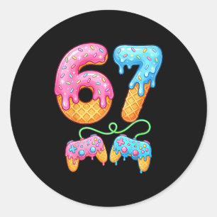 Adesivo Redondo 67 Sorvete Drip Meme Gamer Six Seven Geração Alpha