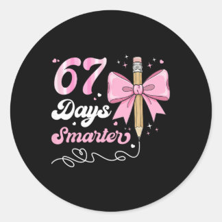 Adesivo Redondo 67th Day Of School 67 Days Smarter Coquette Bow Te
