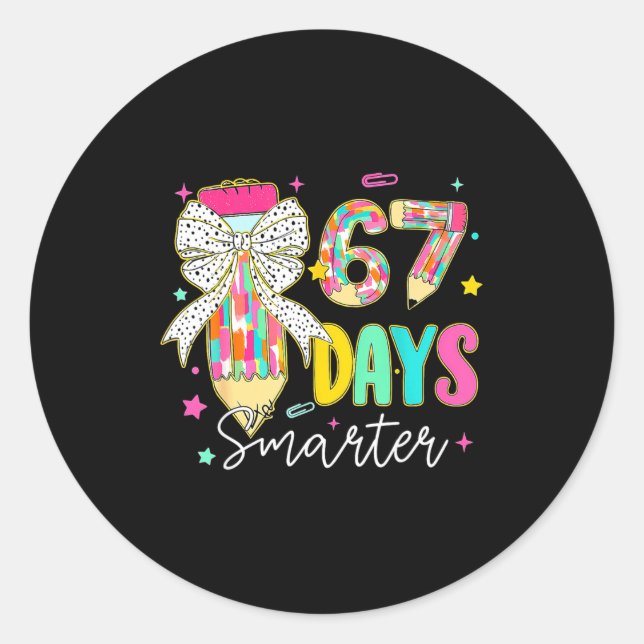 Adesivo Redondo 67th Day Of School 67 Days Smarter Coquette Bow Te (Frente)