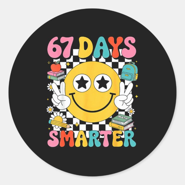 Adesivo Redondo 67th Day Of School 67 Days Smarter Teacher  (Frente)