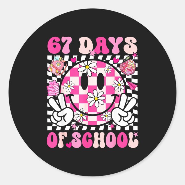 Adesivo Redondo 67th Day Of School 67 Days Smarter Teacher Girl Wo (Frente)