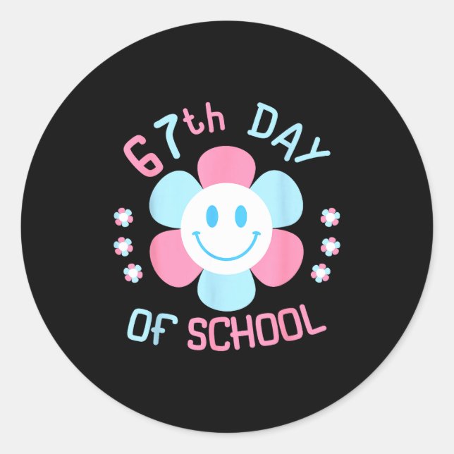 Adesivo Redondo 67th Day Of School Funny 100th Of School Students  (Frente)