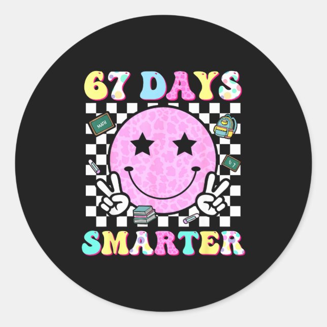Adesivo Redondo 67th Day Of School Shirt 67 Days Smarter Teacher B (Frente)