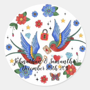 Adesivo Redondo 6 - 3" Favor Autocolantes Tatuagem Tradicional de 