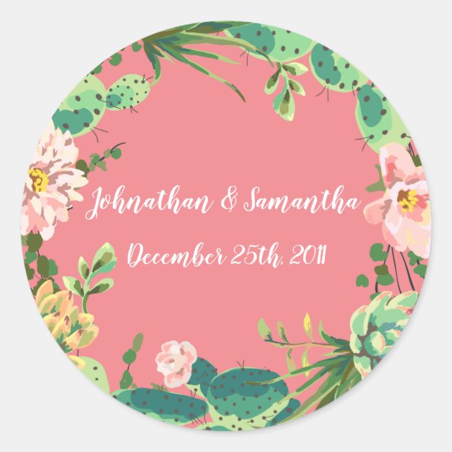 Adesivo Redondo 6 - 3" Favor dos Stickers Bohemian Cactus Succults (Frente)