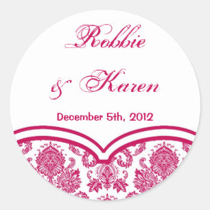 Adesivo Redondo 6 - 3" Favor Stickers Fusia White Damask Lace Prin