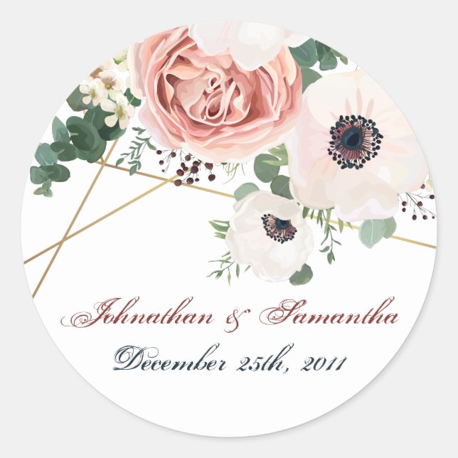 Adesivo Redondo 6 - 3" Favor Stickers Geométrico Rosa Anemo (Frente)