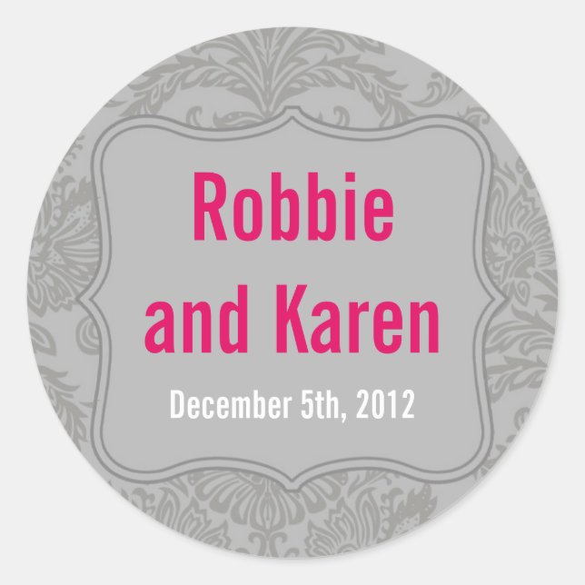Adesivo Redondo 6 - 3" Favor Stickers Modern Cinza Damask Lace Pri (Frente)