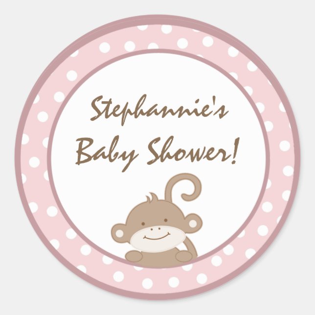 Adesivo Redondo 6 - 3" Favor Stickers Safari Macaco Rosa Selvagem (Frente)