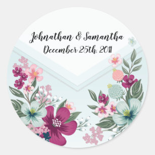 Adesivo Redondo 6 - 3" Favor Stickers Tropical Flower on Blue Ombr