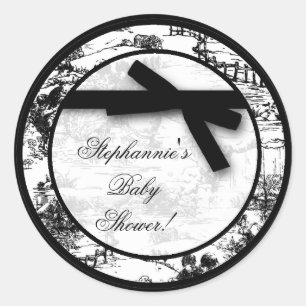 Adesivo Redondo 6 - 3" tecido branco de Toile do preto das