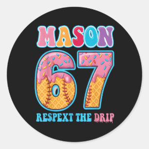 Adesivo Redondo 6 7 Beisebol Mason Drip Número 67 Jogador Ou Anive