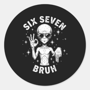 Adesivo Redondo 6 7 Engraçado 67 Seis Sete Alien Bruh Mão Meninos