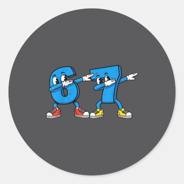 Adesivo Redondo 6 7 Meme Dab Números (Frente)