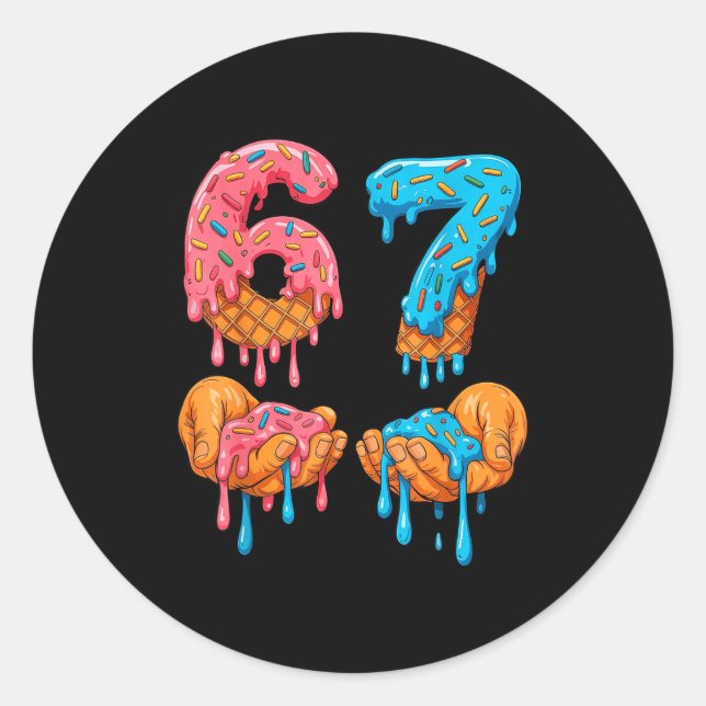 Adesivo Redondo 6 7 Meme Ice Cream Drip Gen Alpha Slang  (Frente)