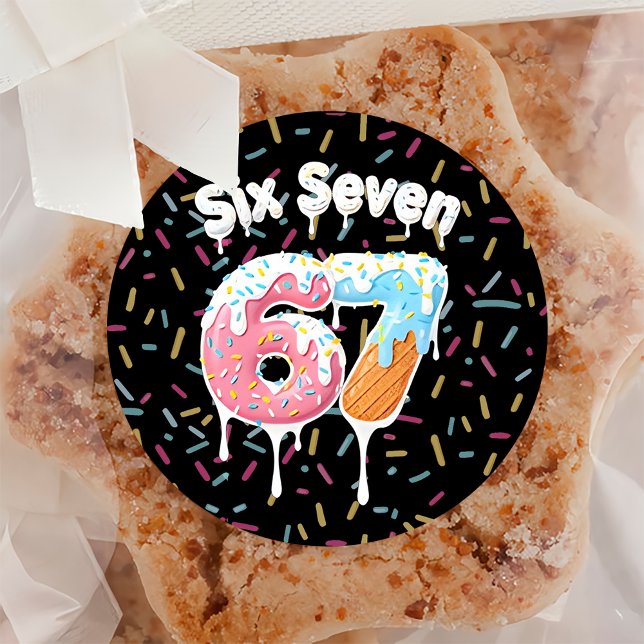 Adesivo Redondo 6 7 Meme Trend Six Seven Birthday Sticker (Criador carregado)