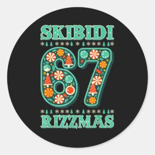 Adesivo Redondo 6 7 Natal Skibidi Rizzmas 67 Meme Gen Alpha Sl