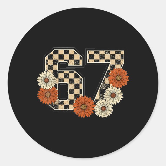 Adesivo Redondo 6 7 Retro Fall Meme Checkerboard Tee Haunted (Frente)