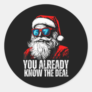 Adesivo Redondo 6 7 Rosto de Papai Noel Seis Sete Meme Engraçado 6