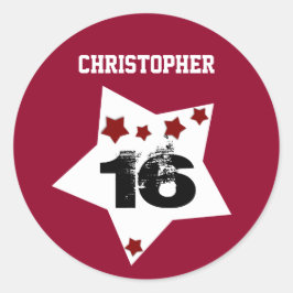 Adesivo Redondo 6 Aniversário Festivo Stars RED e BLACK A02