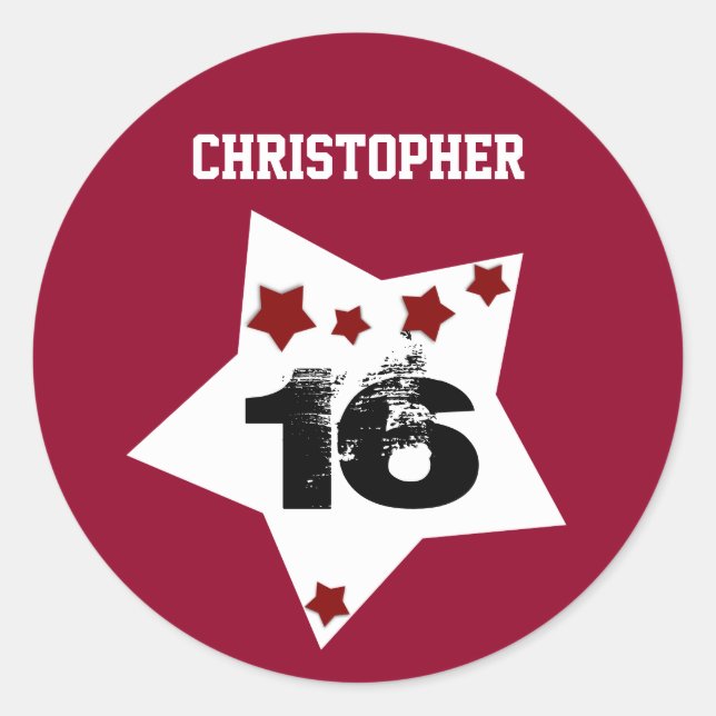 Adesivo Redondo 6 Aniversário Festivo Stars RED e BLACK A02 (Frente)