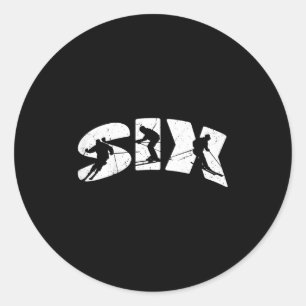 Adesivo Redondo 6 Aniversário Retro Esqui Esqui Meninos De 6 Anos 