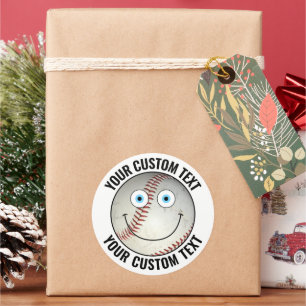 Adesivo Redondo 6 Baseball Personalizado Texto Feliz Face 3"