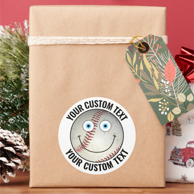 Adesivo Redondo 6 Baseball Personalizado Texto Feliz Face 3" (Feriado)