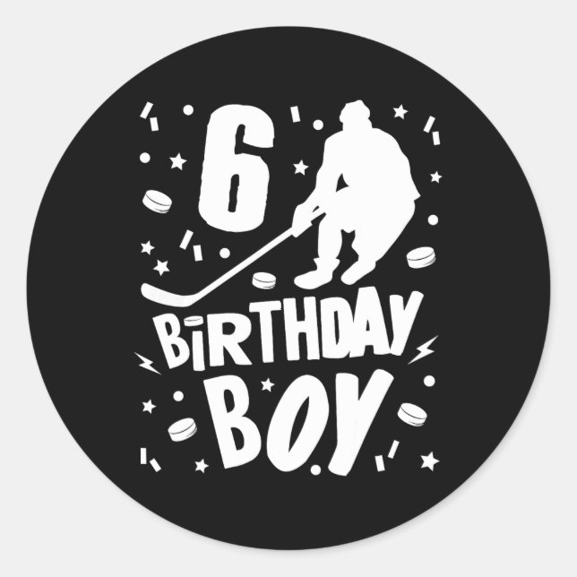 Adesivo Redondo 6 Birthday Boy Ice Hockey Kids 6 Anos Festa (Frente)
