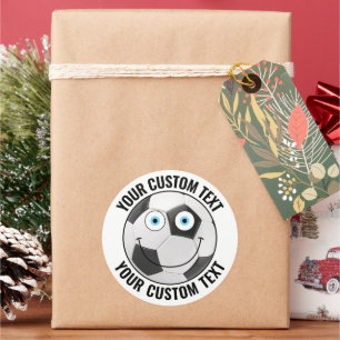 Adesivo Redondo 6 Esfera de futebol Texto Personalizado Face Feliz