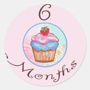 Adesivo Redondo 6 Meses de Cupcake