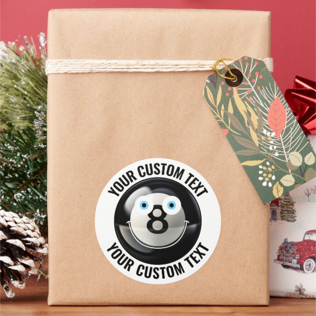 Adesivo Redondo 6 Piscina 8 Ball Texto Personalizado Face Feliz (Feriado)