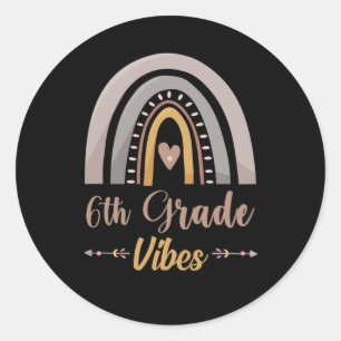 Adesivo Redondo 6th Grade Vibes Rainbow Sixth Grade Back to School