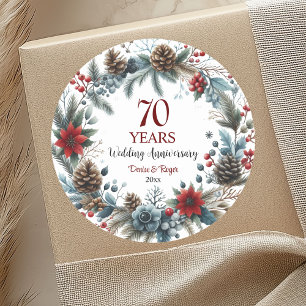 Adesivo Redondo 70º Aniversário de Bodas de Platina Elegante de In